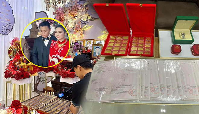 Vợ chồng nhận quà cưới khủng: Nhẫn hột xoàn, 230 cây vàng, 30 sổ đỏ