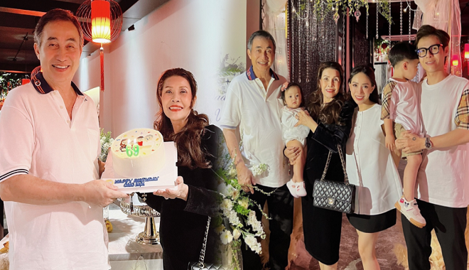 Ái nữ Minh Nhựa mừng sinh nhật ông nội doanh nhân ở tuổi 69 