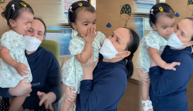 Con gái Võ Hạ Trâm đi tiêm: Khóc vì đau vẫn không quên chào bác sĩ