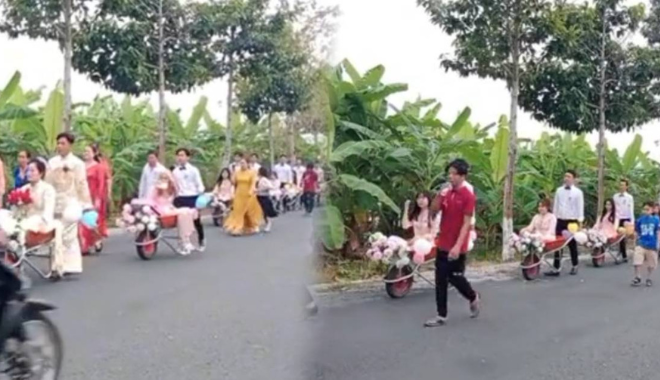 Độc lạ miền Tây: Chú rể rước dâu bằng xe rùa, ai cũng phấn khích