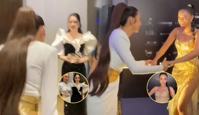 Hoa hậu Thùy Tiên lễ phép chào hỏi tiền bối Hương Giang, Ngọc Châu