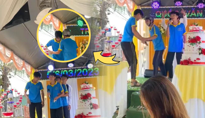 Netizen cười xỉu thanh niên đội nón bảo hiểm quẩy đám cưới cực sung