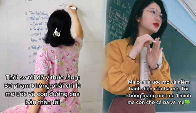 Vì để ba mẹ tự hào, thời sinh viên cô gái đã tập giảng trên tường