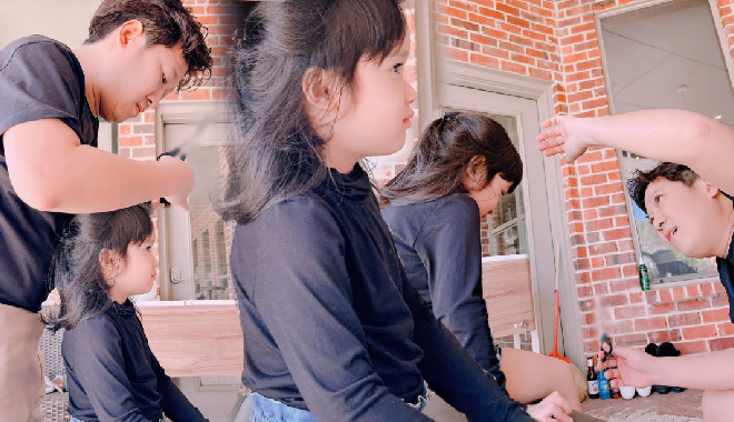 Trường Giang tự tay cắt tóc cho con gái: Bé Destiny giống bố như lột