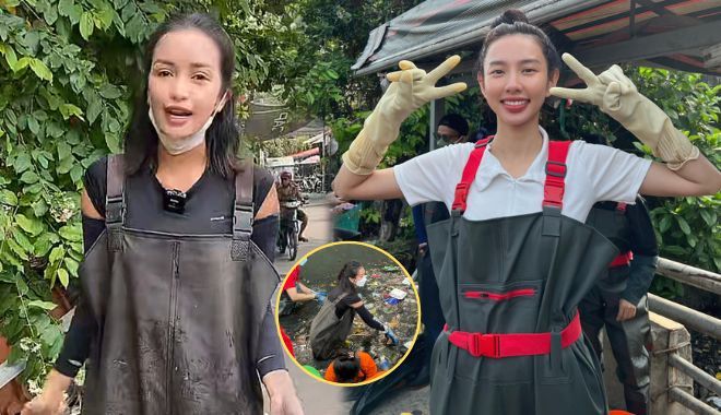 Ngọc Châu nối gót Thùy Tiên xuống kênh nước đen, xắn tay áo dọn rác